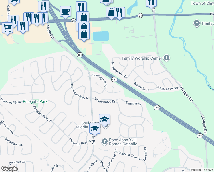 map of restaurants, bars, coffee shops, grocery stores, and more near 4180 Burningtree Road in Liverpool