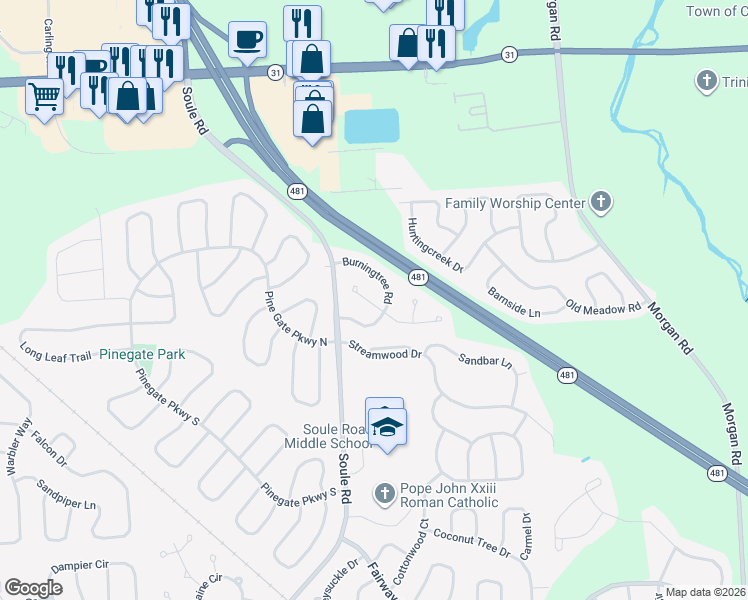 map of restaurants, bars, coffee shops, grocery stores, and more near 8415A Shallowcreek Road in Liverpool