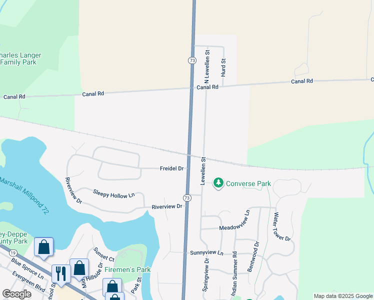 map of restaurants, bars, coffee shops, grocery stores, and more near 901 Hubbell Street in Marshall