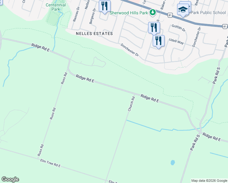 map of restaurants, bars, coffee shops, grocery stores, and more near 165 Ridge Road East in Grimsby