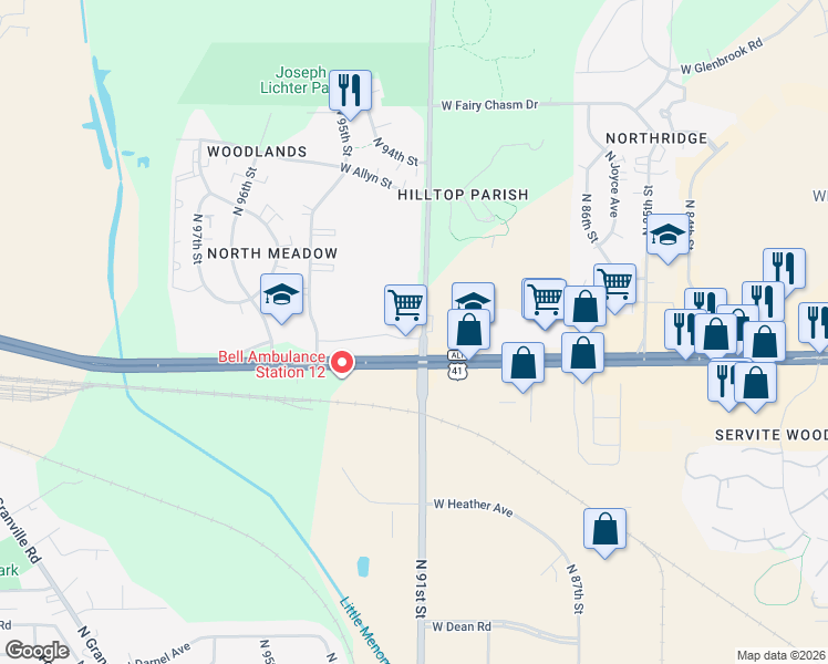 map of restaurants, bars, coffee shops, grocery stores, and more near 8835 North Swan Road in Milwaukee