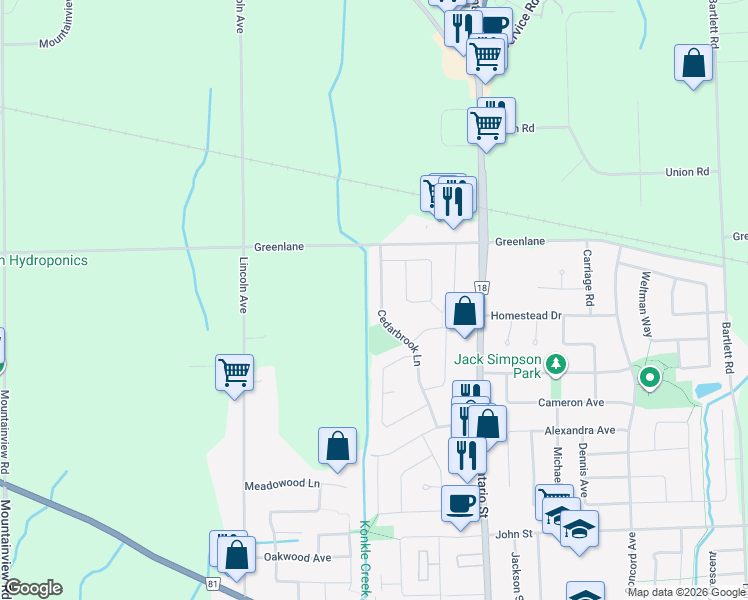 map of restaurants, bars, coffee shops, grocery stores, and more near 4580 Cedarbrook Lane in Lincoln