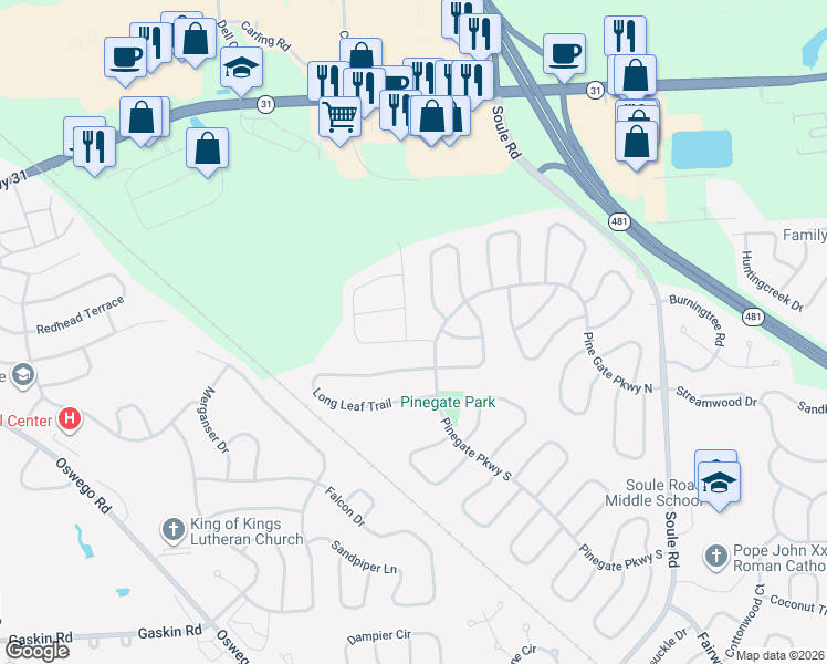 map of restaurants, bars, coffee shops, grocery stores, and more near 8402 Sutcliffe Drive in Liverpool