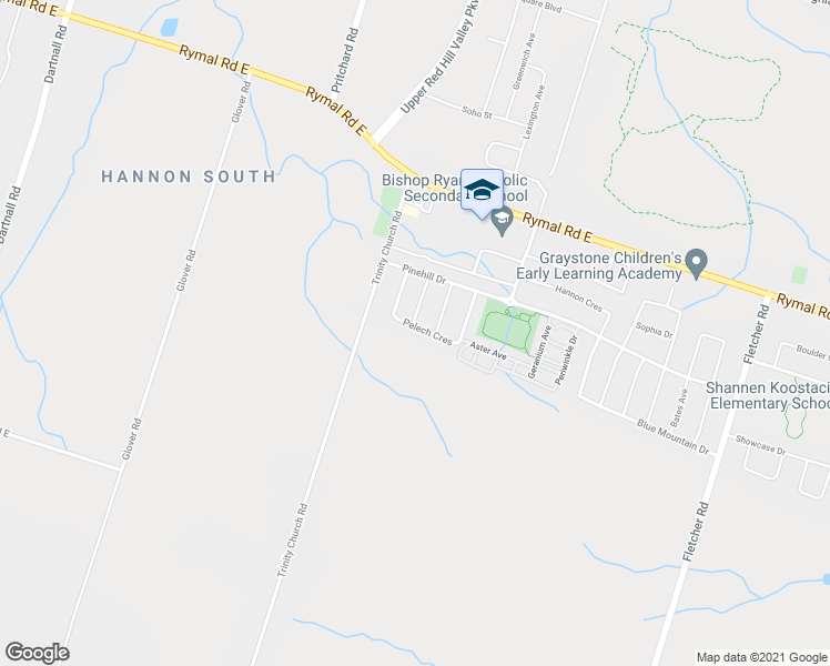 map of restaurants, bars, coffee shops, grocery stores, and more near 127 Pelech Crescent in Hamilton