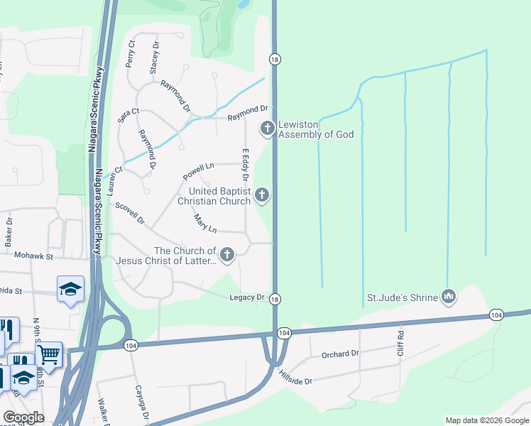 map of restaurants, bars, coffee shops, grocery stores, and more near 4800 Creek Road in Lewiston