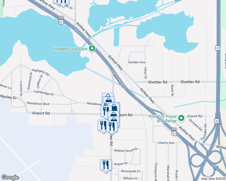 map of restaurants, bars, coffee shops, grocery stores, and more near 80 West Southern Avenue in Muskegon