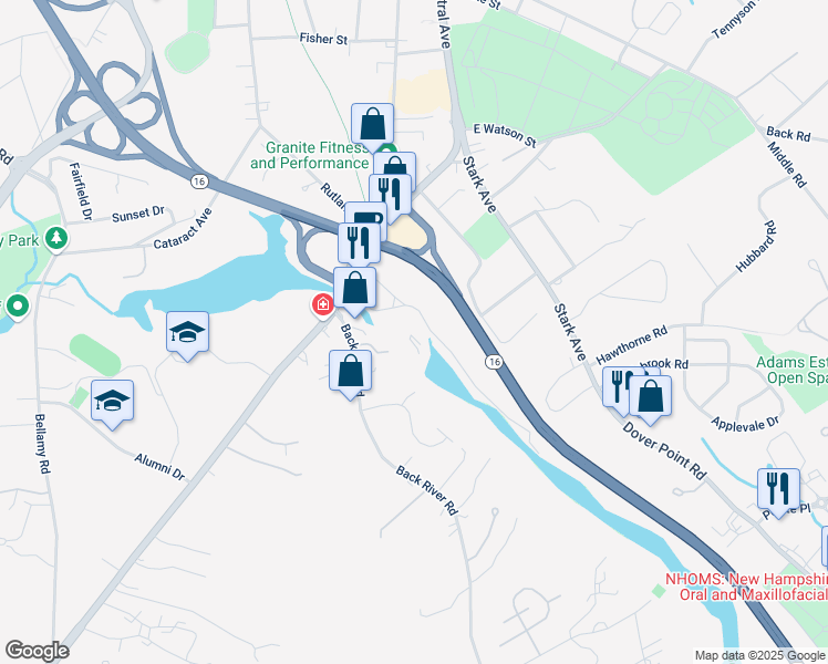 map of restaurants, bars, coffee shops, grocery stores, and more near 21 Mill Street in Dover