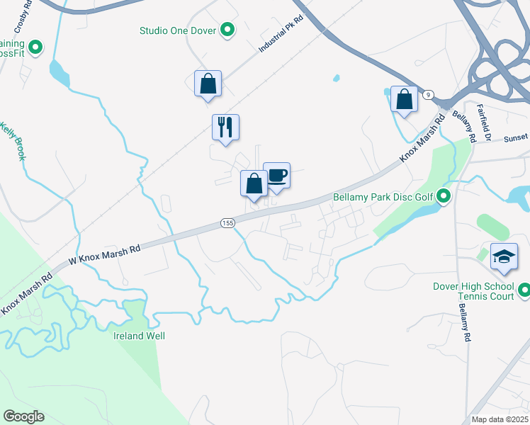 map of restaurants, bars, coffee shops, grocery stores, and more near 165 Knox Marsh Road in Dover