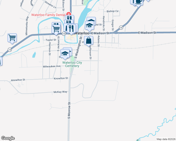 map of restaurants, bars, coffee shops, grocery stores, and more near 351 Peschel Street in Waterloo