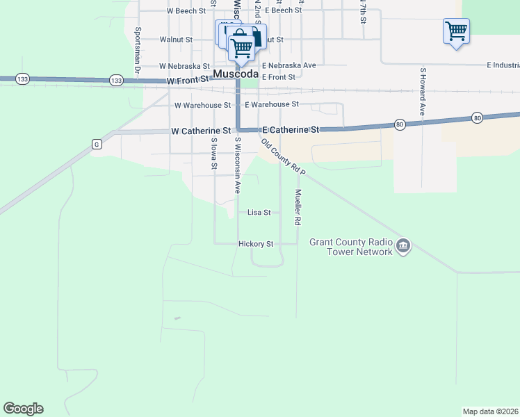 map of restaurants, bars, coffee shops, grocery stores, and more near 18591 South 3rd Street in Muscoda