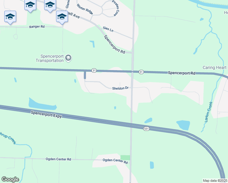 map of restaurants, bars, coffee shops, grocery stores, and more near 9 Sheldon Drive in Spencerport