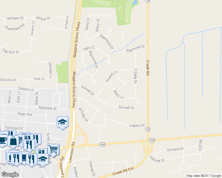 map of restaurants, bars, coffee shops, grocery stores, and more near 740 Mary Lane in Lewiston