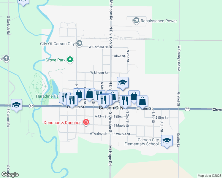 map of restaurants, bars, coffee shops, grocery stores, and more near 312 North Division Street in Carson City