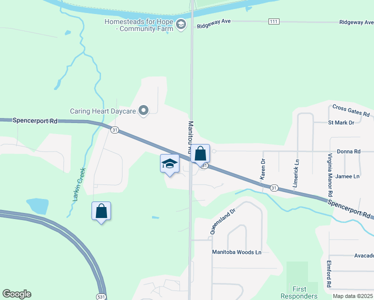 map of restaurants, bars, coffee shops, grocery stores, and more near 2370 Spencerport Road in Spencerport