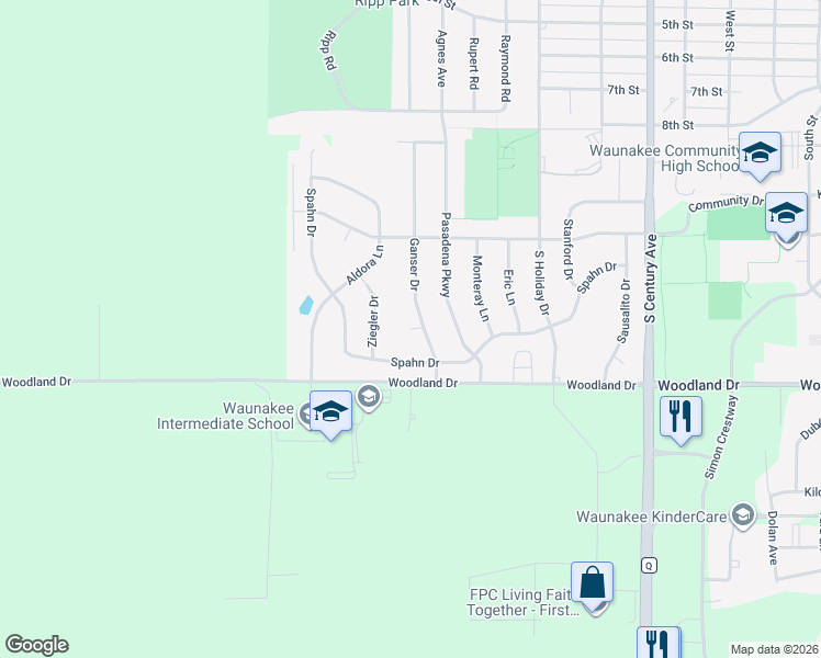 map of restaurants, bars, coffee shops, grocery stores, and more near Capitol View Court in Waunakee
