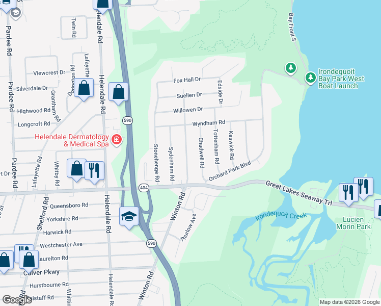 map of restaurants, bars, coffee shops, grocery stores, and more near 1732 Winton Rd N in Rochester