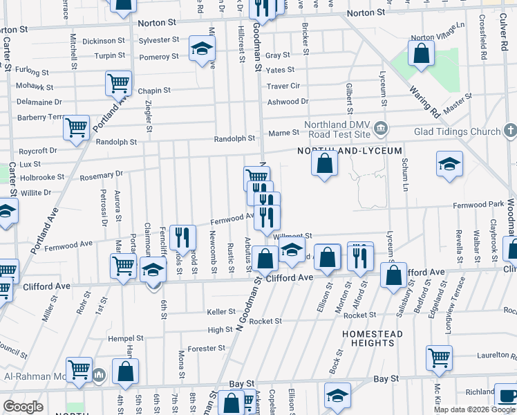 map of restaurants, bars, coffee shops, grocery stores, and more near in Rochester