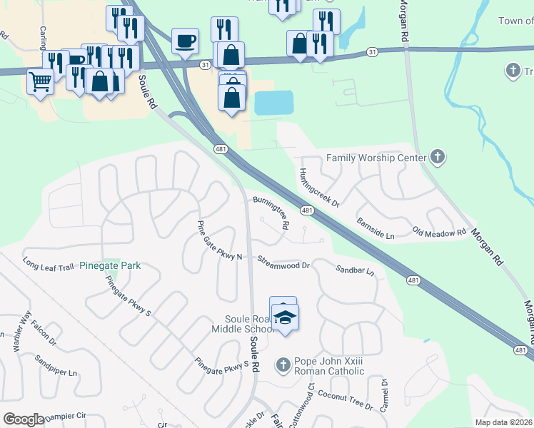 map of restaurants, bars, coffee shops, grocery stores, and more near 8415A Shallowcreek Road in Liverpool