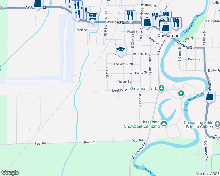 map of restaurants, bars, coffee shops, grocery stores, and more near 902 Bentley Street in Chesaning
