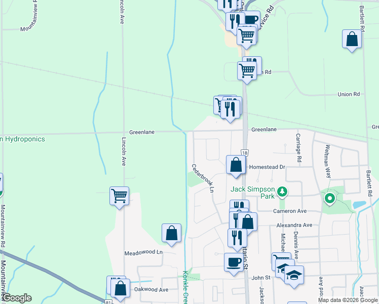 map of restaurants, bars, coffee shops, grocery stores, and more near 4580 Cedarbrook Lane in Lincoln