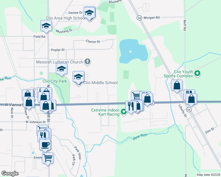 map of restaurants, bars, coffee shops, grocery stores, and more near 400 Fuller Street in Clio