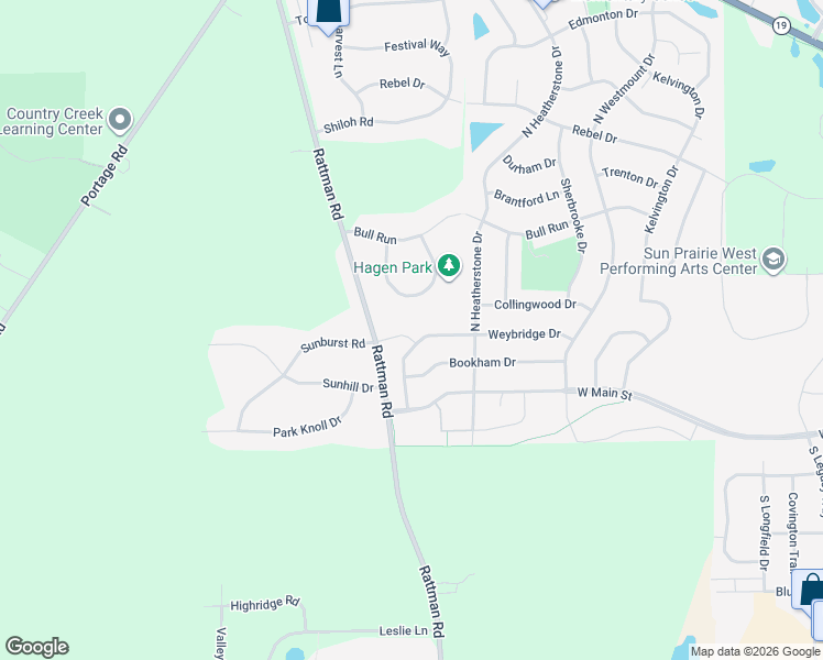 map of restaurants, bars, coffee shops, grocery stores, and more near 3258 Weybridge Drive in Sun Prairie