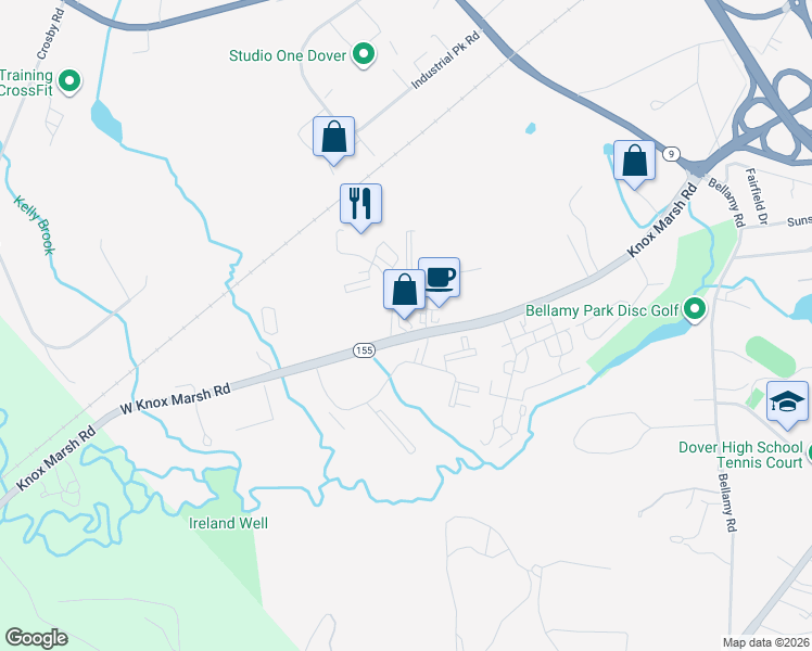 map of restaurants, bars, coffee shops, grocery stores, and more near 165 Knox Marsh Road in Dover