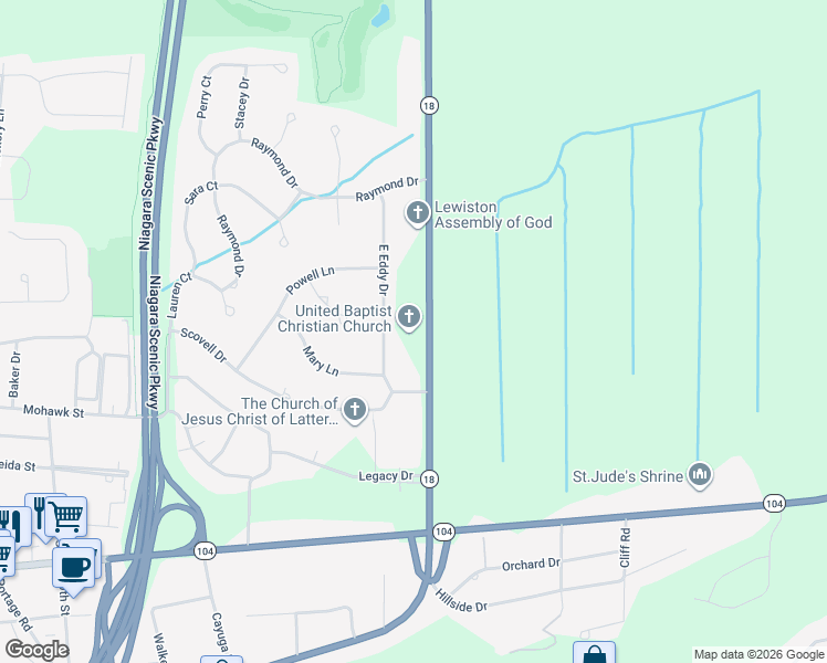map of restaurants, bars, coffee shops, grocery stores, and more near 4800 Creek Road in Lewiston