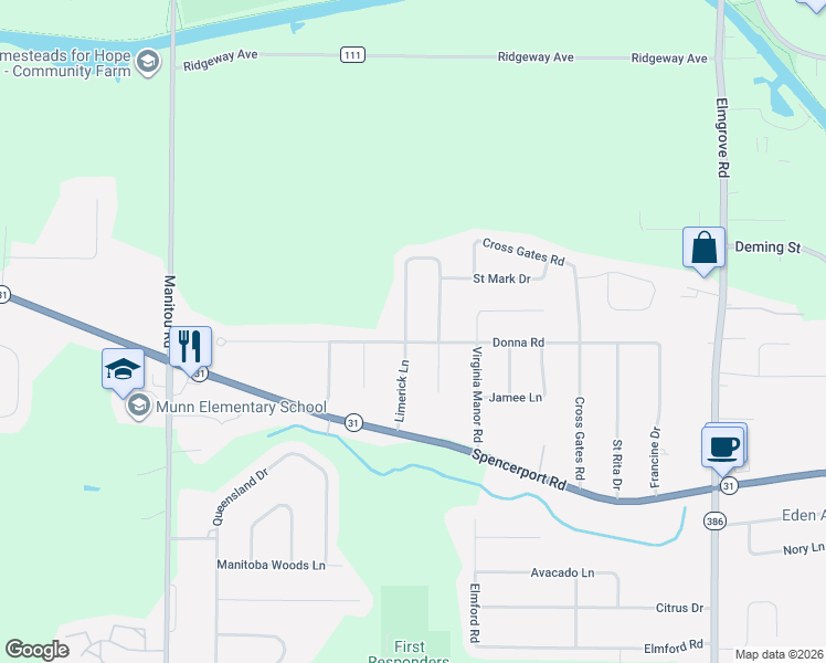 map of restaurants, bars, coffee shops, grocery stores, and more near 146 Limerick Lane in Rochester