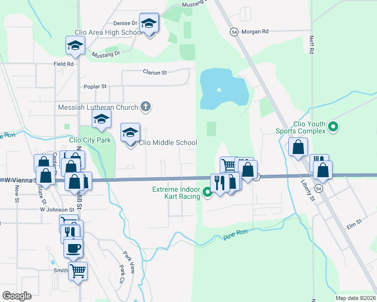 map of restaurants, bars, coffee shops, grocery stores, and more near 400 Fuller Street in Clio