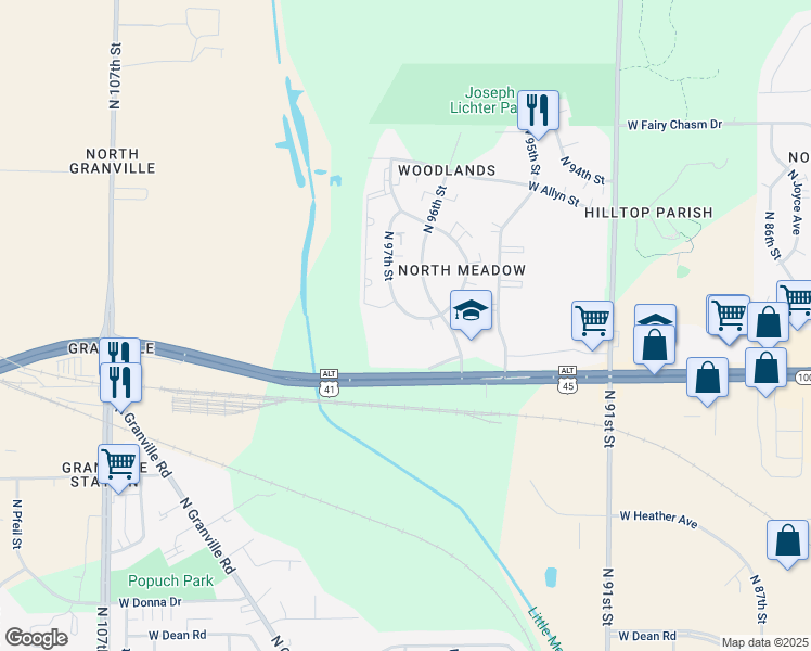 map of restaurants, bars, coffee shops, grocery stores, and more near 8721 North 97th Street in Milwaukee