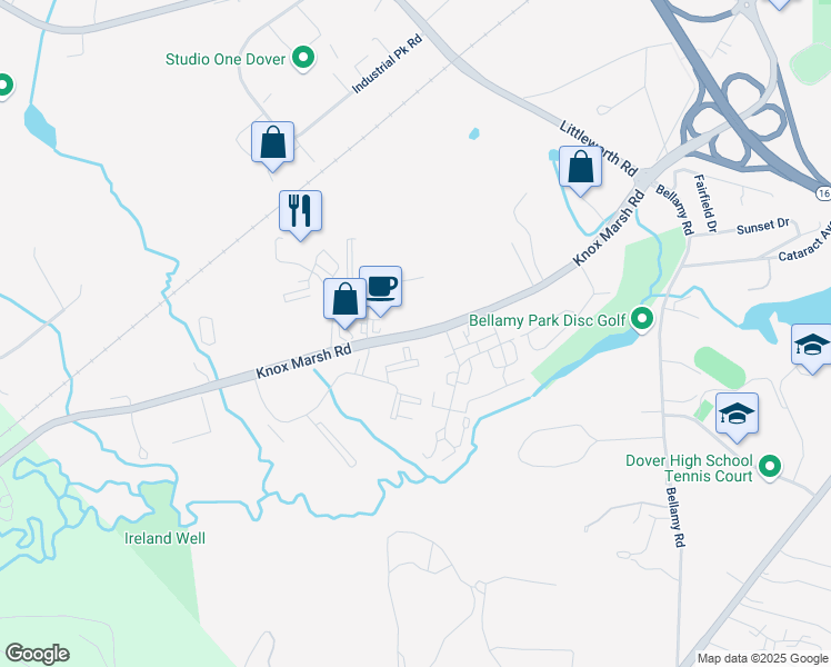 map of restaurants, bars, coffee shops, grocery stores, and more near 67 West Knox Marsh Road in Dover