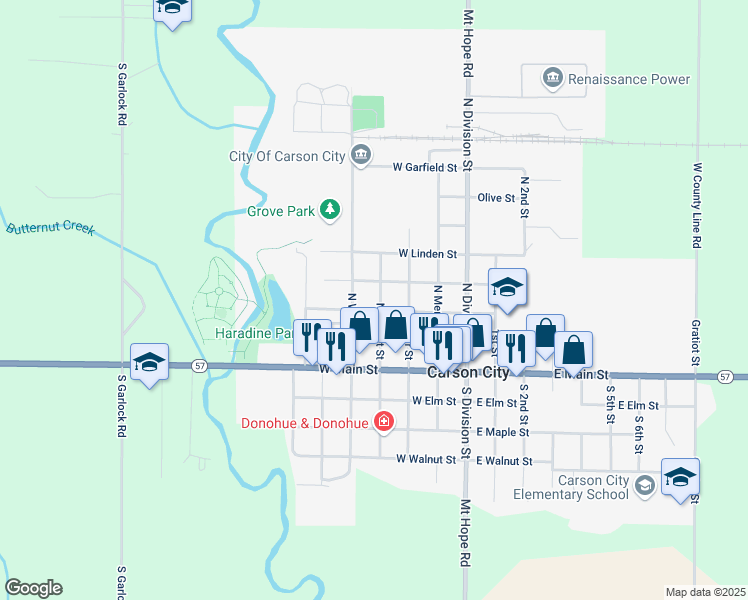 map of restaurants, bars, coffee shops, grocery stores, and more near 404 West Carson Street in Carson City