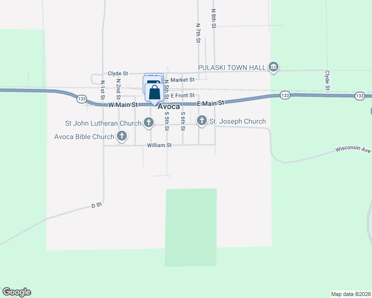 map of restaurants, bars, coffee shops, grocery stores, and more near 607 William Street in Avoca