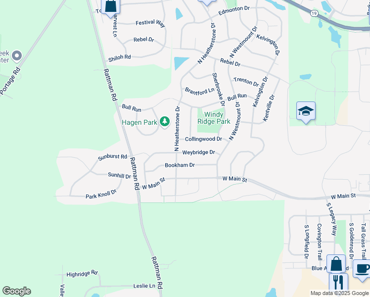 map of restaurants, bars, coffee shops, grocery stores, and more near 3177 Weybridge Drive in Sun Prairie