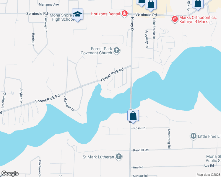 map of restaurants, bars, coffee shops, grocery stores, and more near 4046 Forest Point Drive in Norton Shores