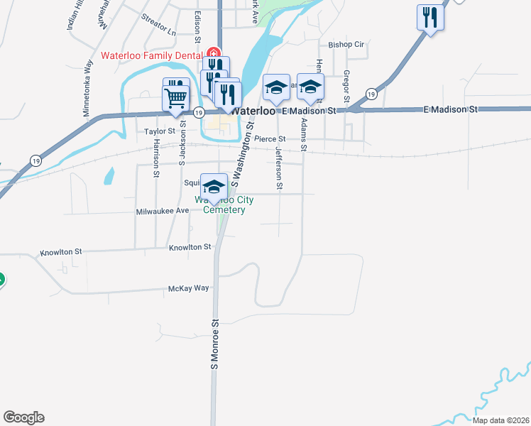 map of restaurants, bars, coffee shops, grocery stores, and more near 351 Peschel Street in Waterloo