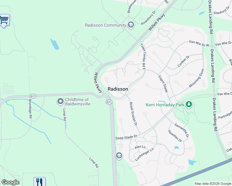 map of restaurants, bars, coffee shops, grocery stores, and more near 2869 Sanibel Circle in Baldwinsville