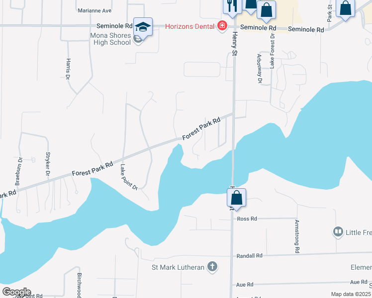 map of restaurants, bars, coffee shops, grocery stores, and more near 4031 Forest Point Drive in Norton Shores