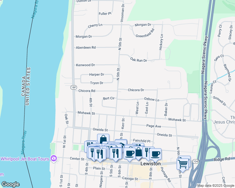 map of restaurants, bars, coffee shops, grocery stores, and more near 4600 North 5th Street in Lewiston