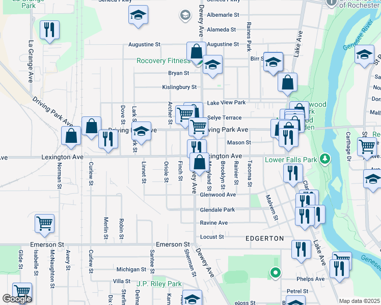 map of restaurants, bars, coffee shops, grocery stores, and more near in Rochester