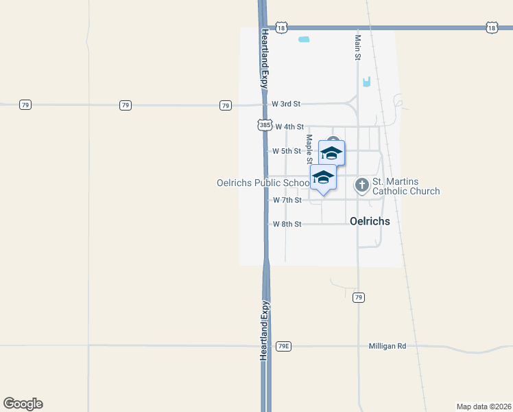 map of restaurants, bars, coffee shops, grocery stores, and more near 783 U.S. 385 in Oelrichs