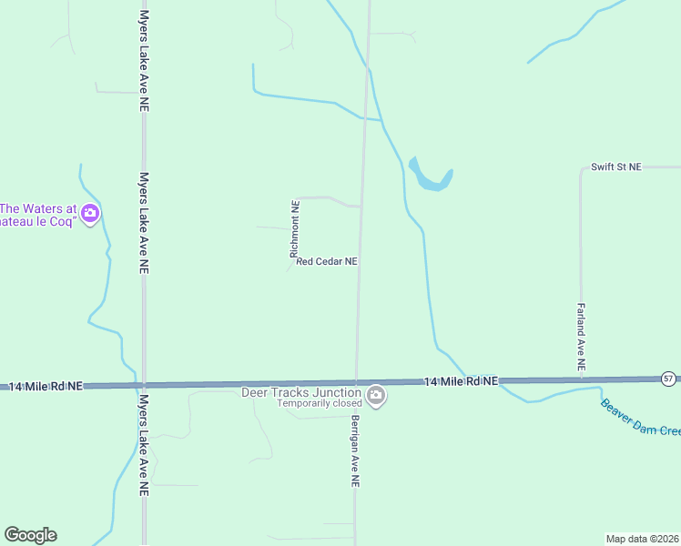map of restaurants, bars, coffee shops, grocery stores, and more near 7552 Red Cedar Northeast in Cedar Springs