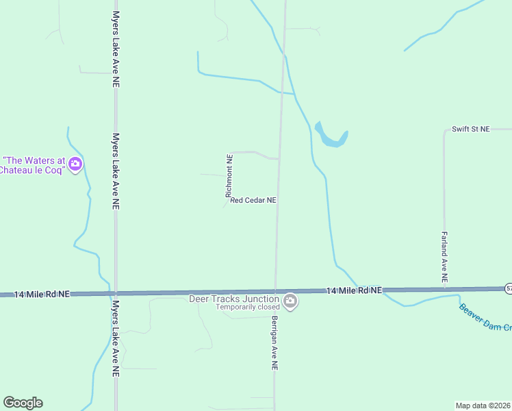 map of restaurants, bars, coffee shops, grocery stores, and more near 7552 Red Cedar Northeast in Cedar Springs