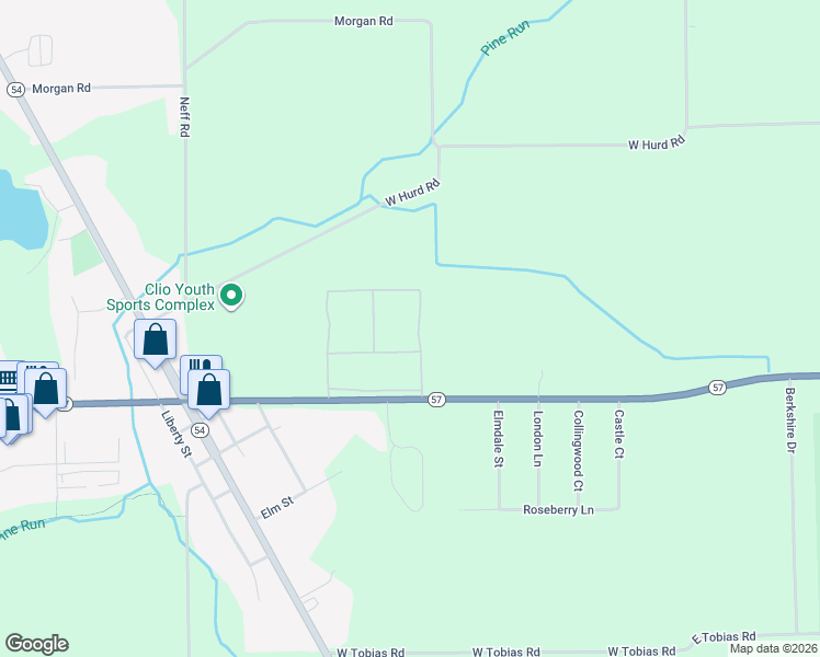 map of restaurants, bars, coffee shops, grocery stores, and more near 12118 Schonborn Place in Clio