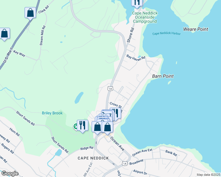 map of restaurants, bars, coffee shops, grocery stores, and more near 59 Main Street in York