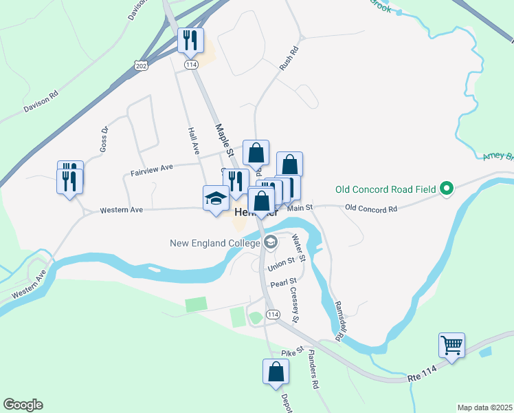map of restaurants, bars, coffee shops, grocery stores, and more near in Henniker