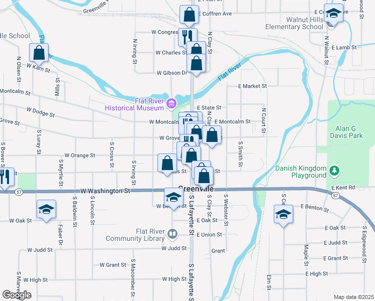 map of restaurants, bars, coffee shops, grocery stores, and more near 114 West Grove Street in Greenville