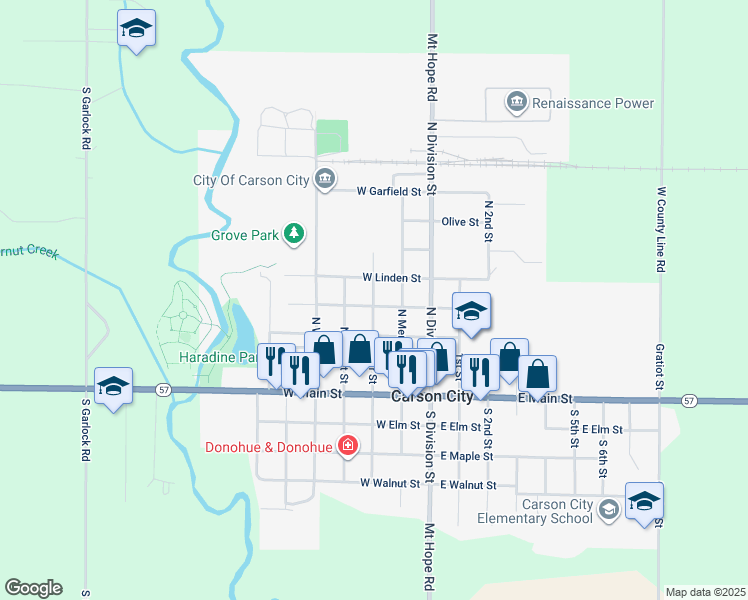 map of restaurants, bars, coffee shops, grocery stores, and more near 420 N Miner St in Carson City