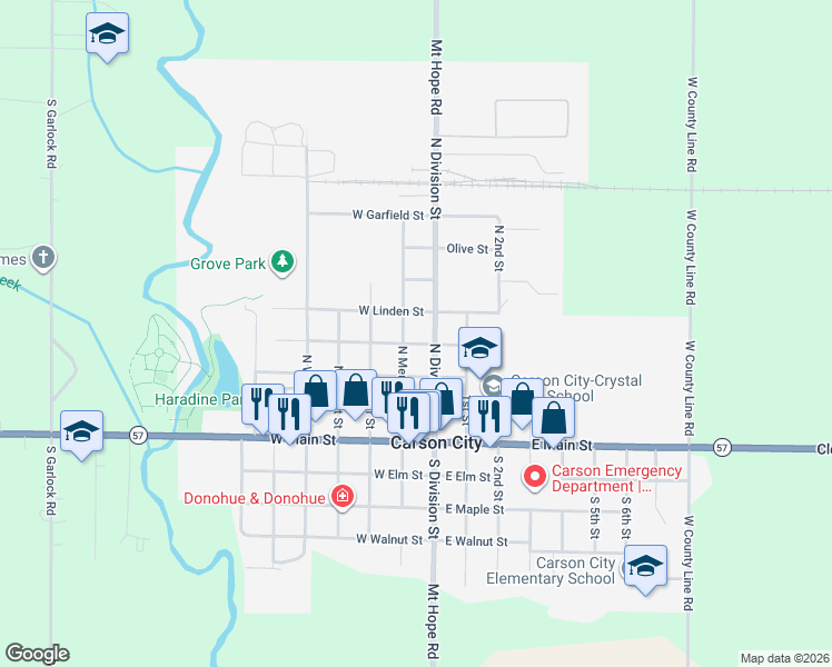 map of restaurants, bars, coffee shops, grocery stores, and more near 418 North Mercantile Street in Carson City